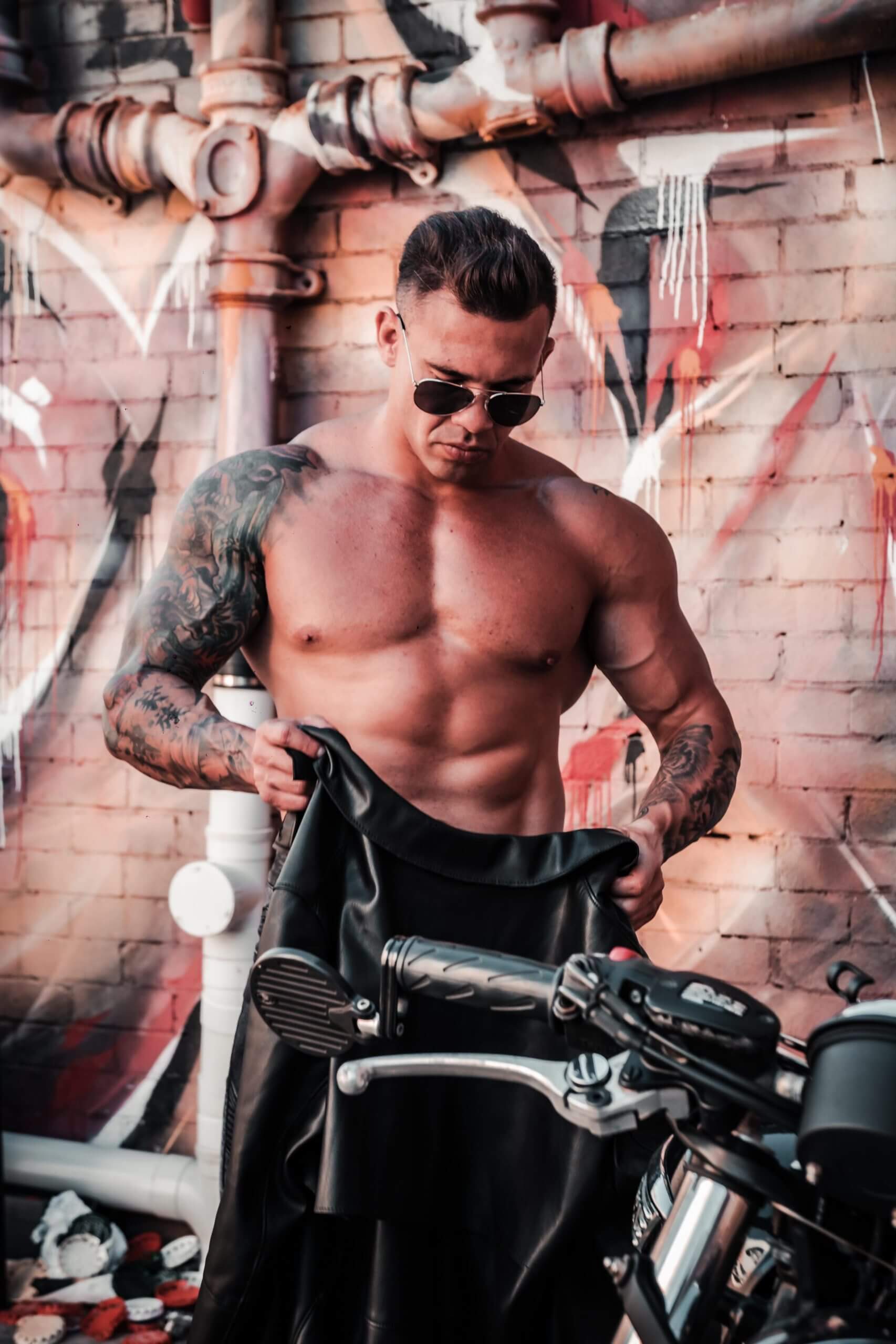 Hunter on bike post as Male Stripper Gold Coast
